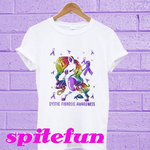 Unicorn Dabbing Ribbon cancer Cystic Fibrosis Awareness T-shirt