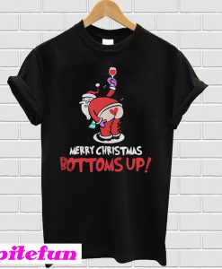 Santa Claus Wine Merry Christmas Bottoms Up T-Shirt