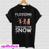 Santa Reindeer Gingerbread Flossing Through The Snow T-shirt