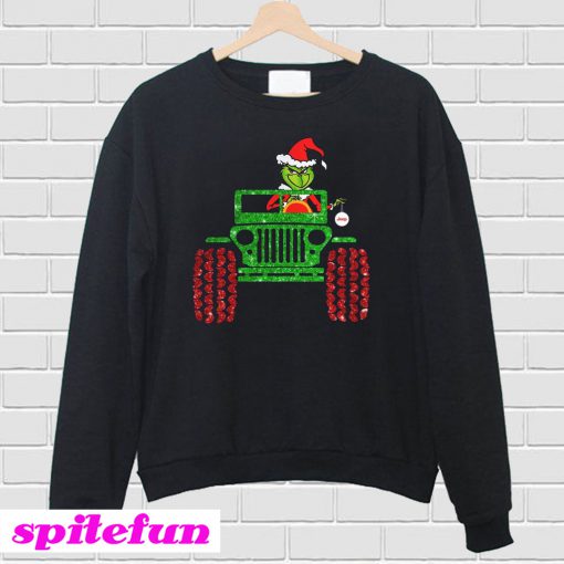 Glitter Grinch Drive Jeep Christmas Sweatshirt