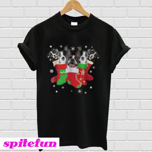 Boston Terrier Christmas socks T-shirt