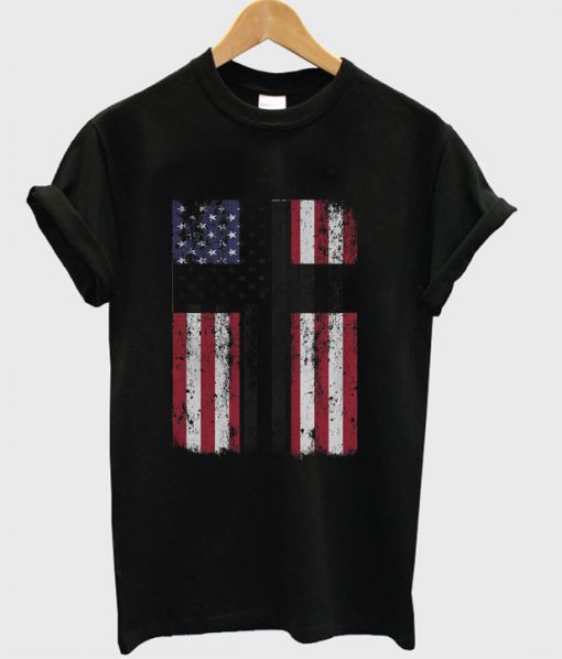 USA AMERICAN Flag Christian Cross T-shirt