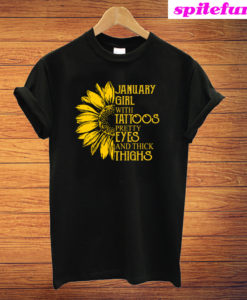January Girl With Tattoos Pretty Eyes And Thick T-Shirt