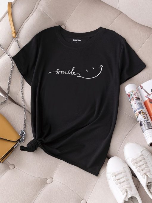 Letter Graphic Round Neck Tee